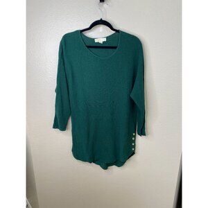 Micheal Kors Green Waffle-Knit Womens Top 3/4 Sleeve Button Side Detail L